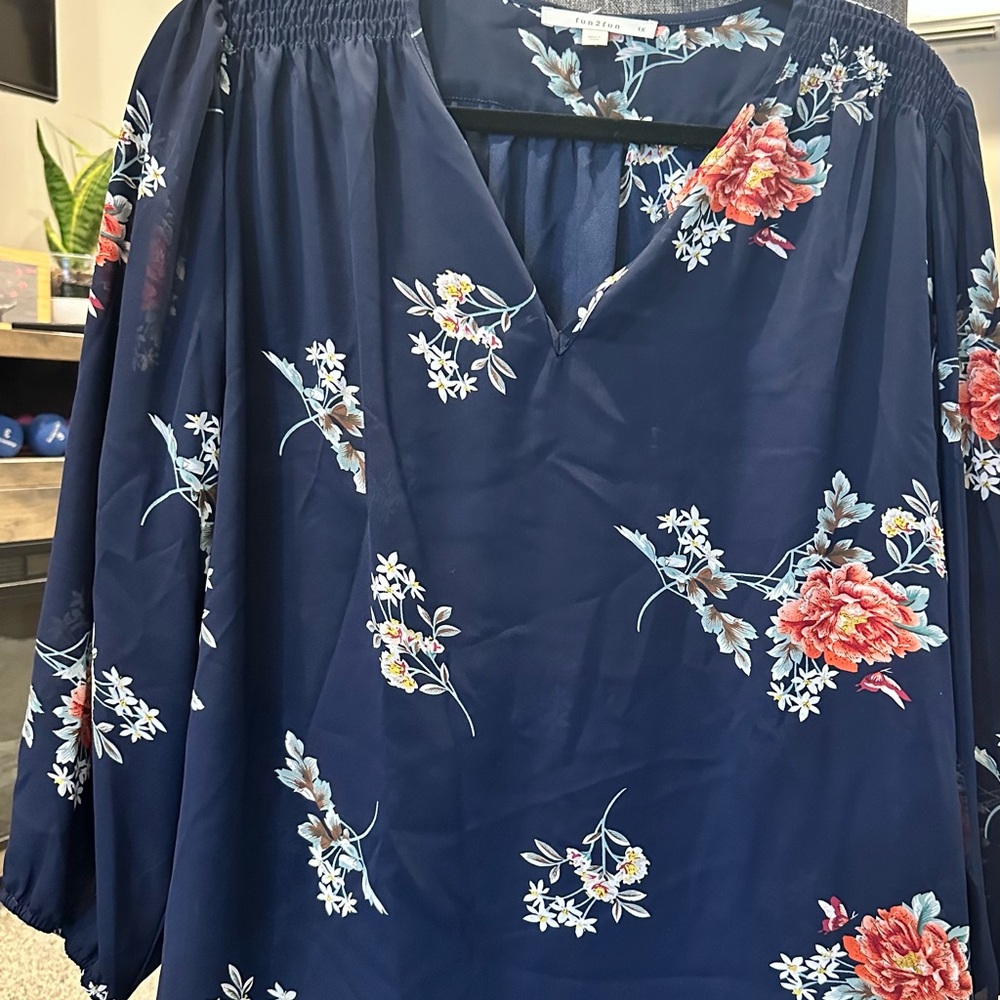 Fun 2 Fun Navy Floral Blouse